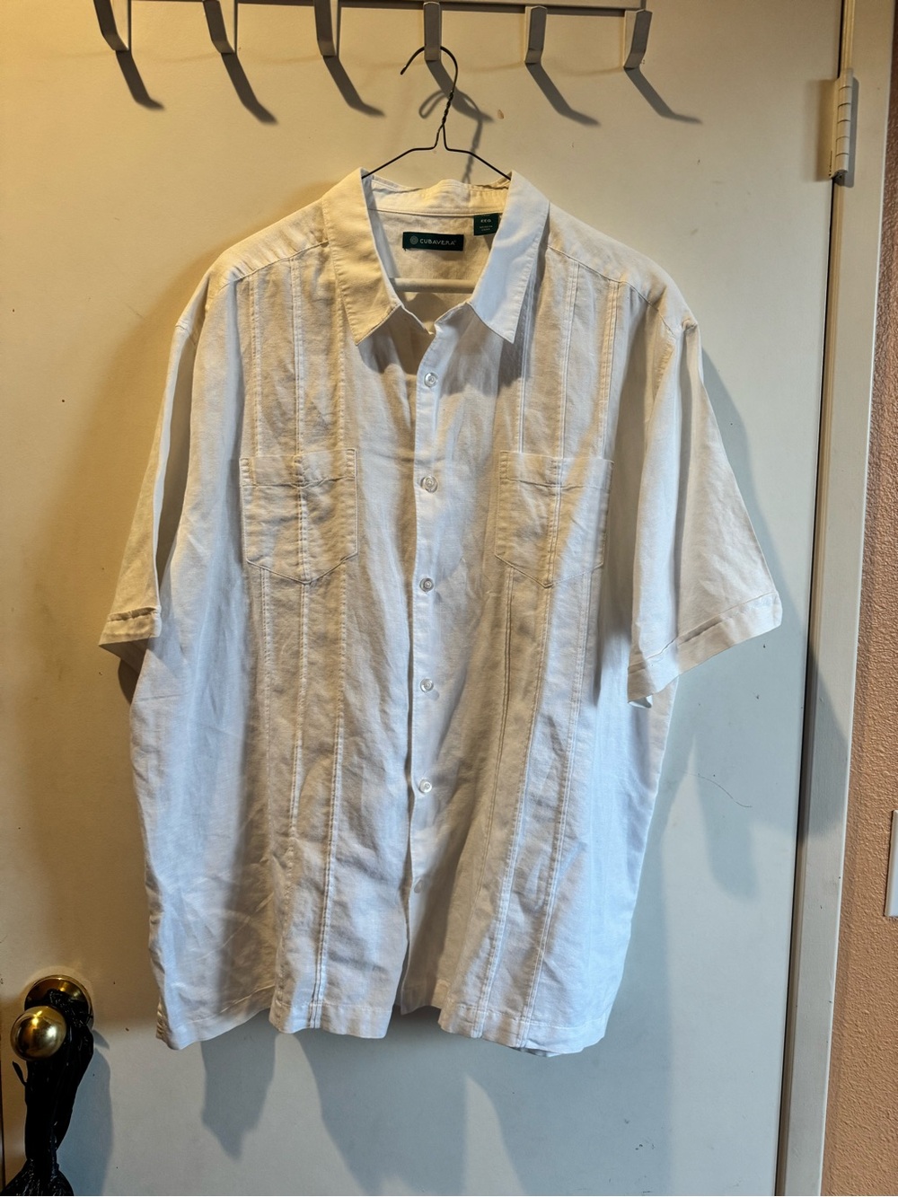 Cubavera White Short-Sleeve Button-Up Shirt. Linen and Cotton comfortable shirt.
